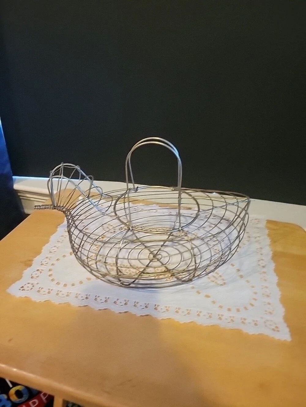 Vintage Wire Egg Collecting Basket Chicken Primitive Country Farmhouse Gold Tone